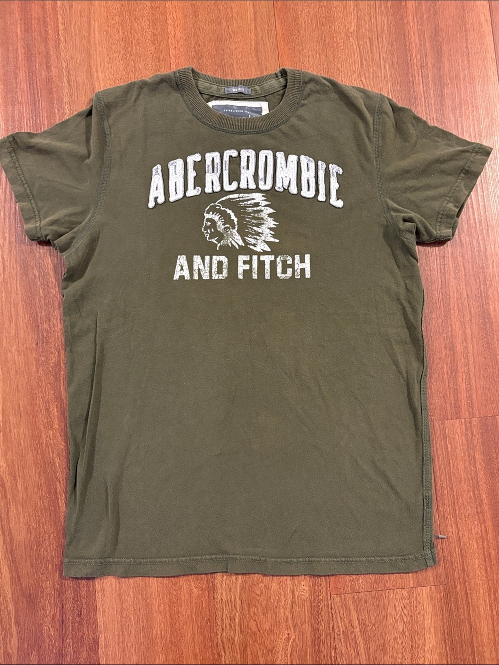 Abercrombie & Fitch Graphic Tee Mens Medium Y2K Olive Green Logo Shirt